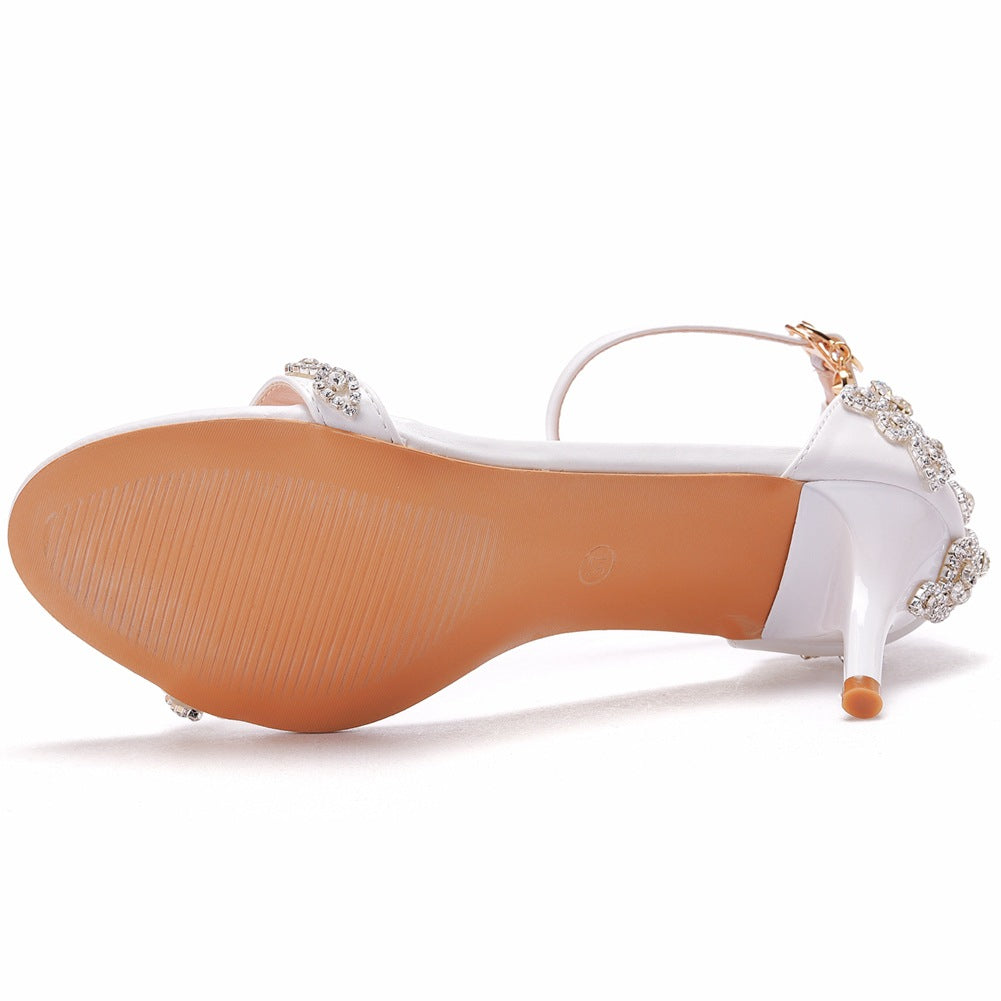 New Wedding Shoe Buckle with Pearl Sandals for Women's Sexy Open toed Party Nachtclub Stripping Shoes Steel Pipe Dance Shoes