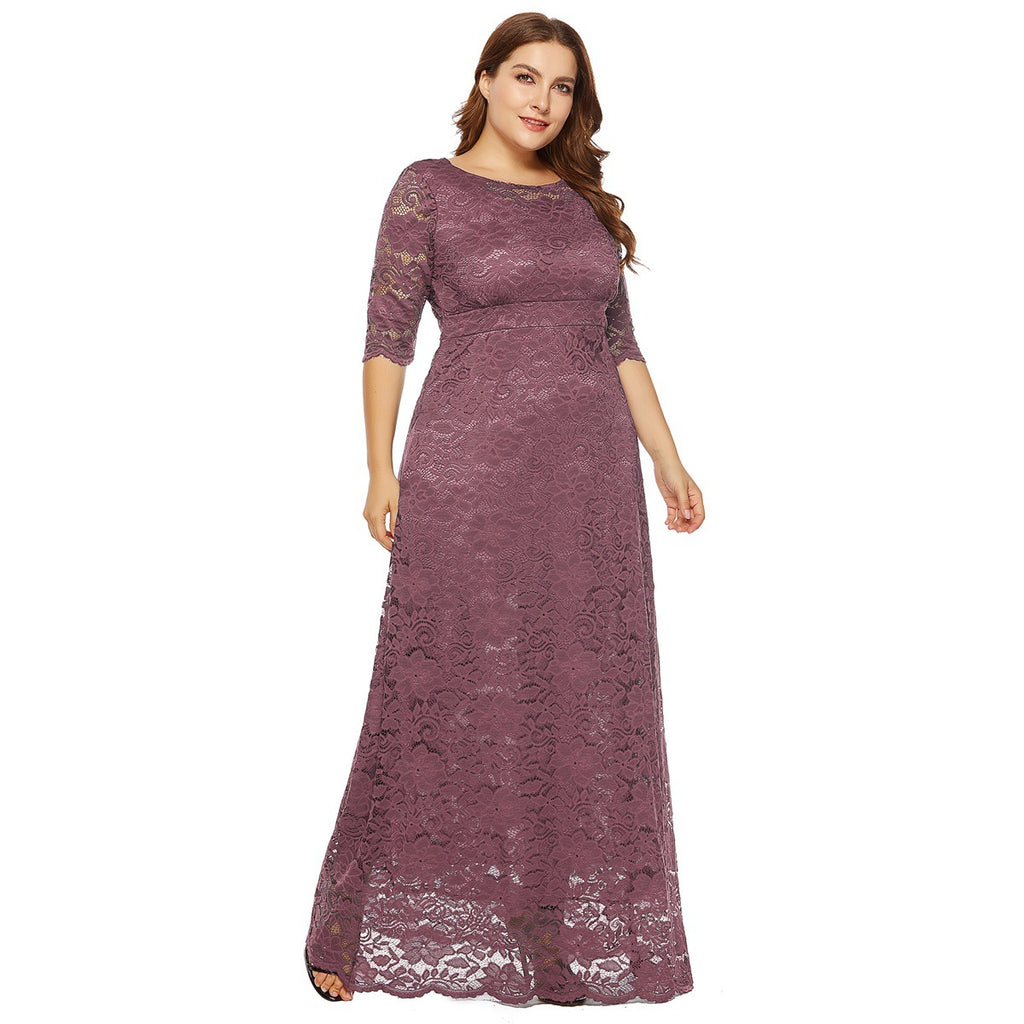 Amazon's Hot-Selling European and American Cross-Border Plus Size Women's New Lace Pocket Evening Dress Bridesmaid Dress