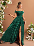 Off-Shoulder Metallic Swing Bridesmaid Dress