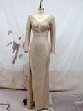 Long-Sleeve Sequined Evening Dress
