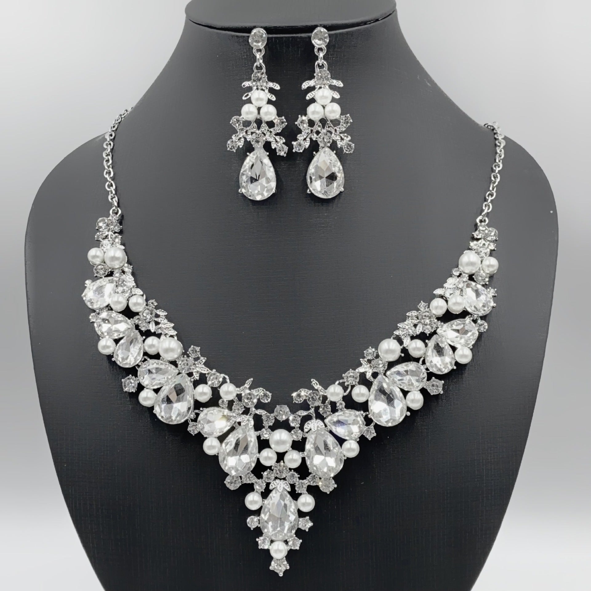 Pearl Water Drop Bridal Wedding Over Rhinestone Necklaces