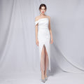 Off-Shoulder Ruched Split Cocktail Dress