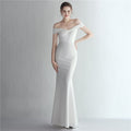 Off-Shoulder Twist Satin Fishtail Gown