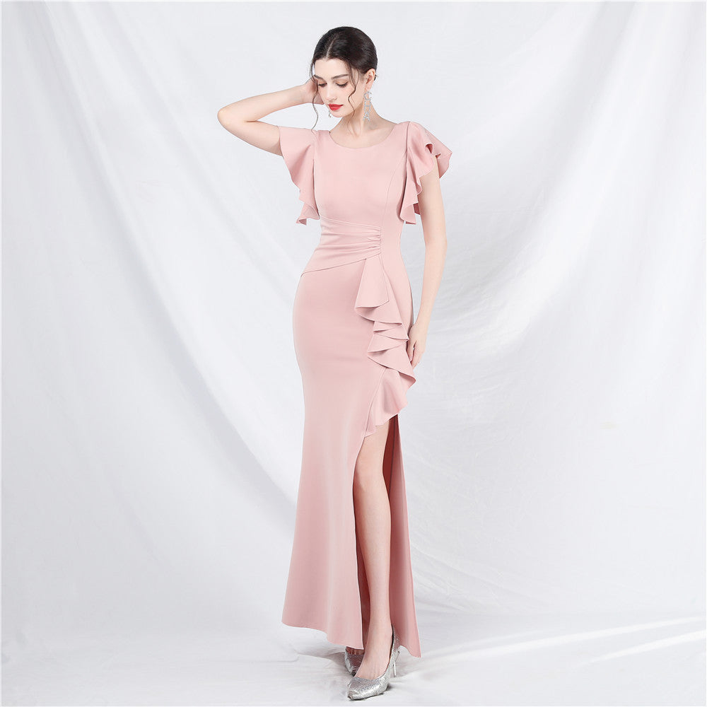 Ruffled Butterfly-Sleeve Cocktail Dress