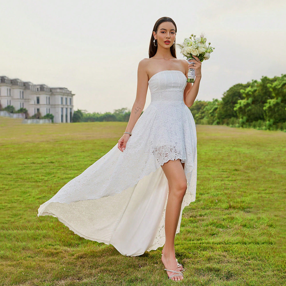 Tube Top Ruffled Vacation Wedding Dress