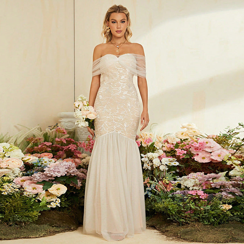 Off-Shoulder French Lace Wedding Dress