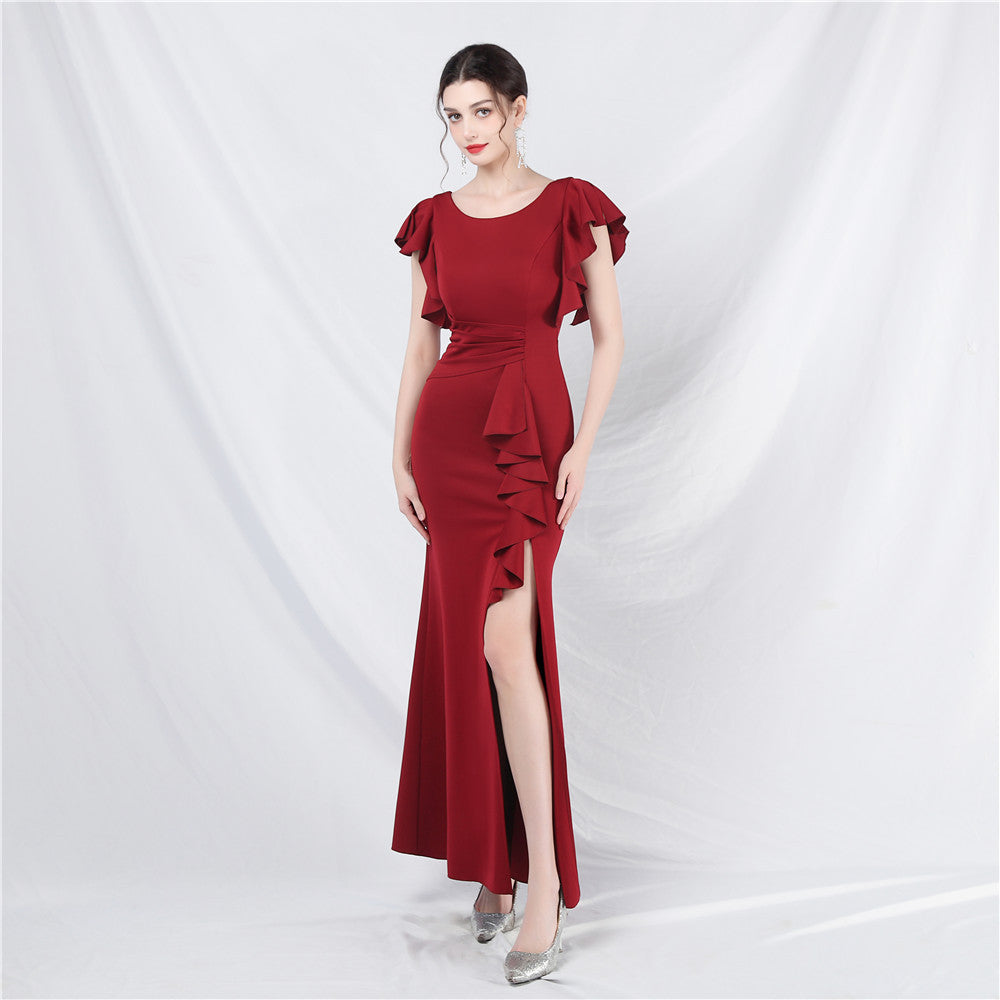 Ruffled Butterfly-Sleeve Cocktail Dress