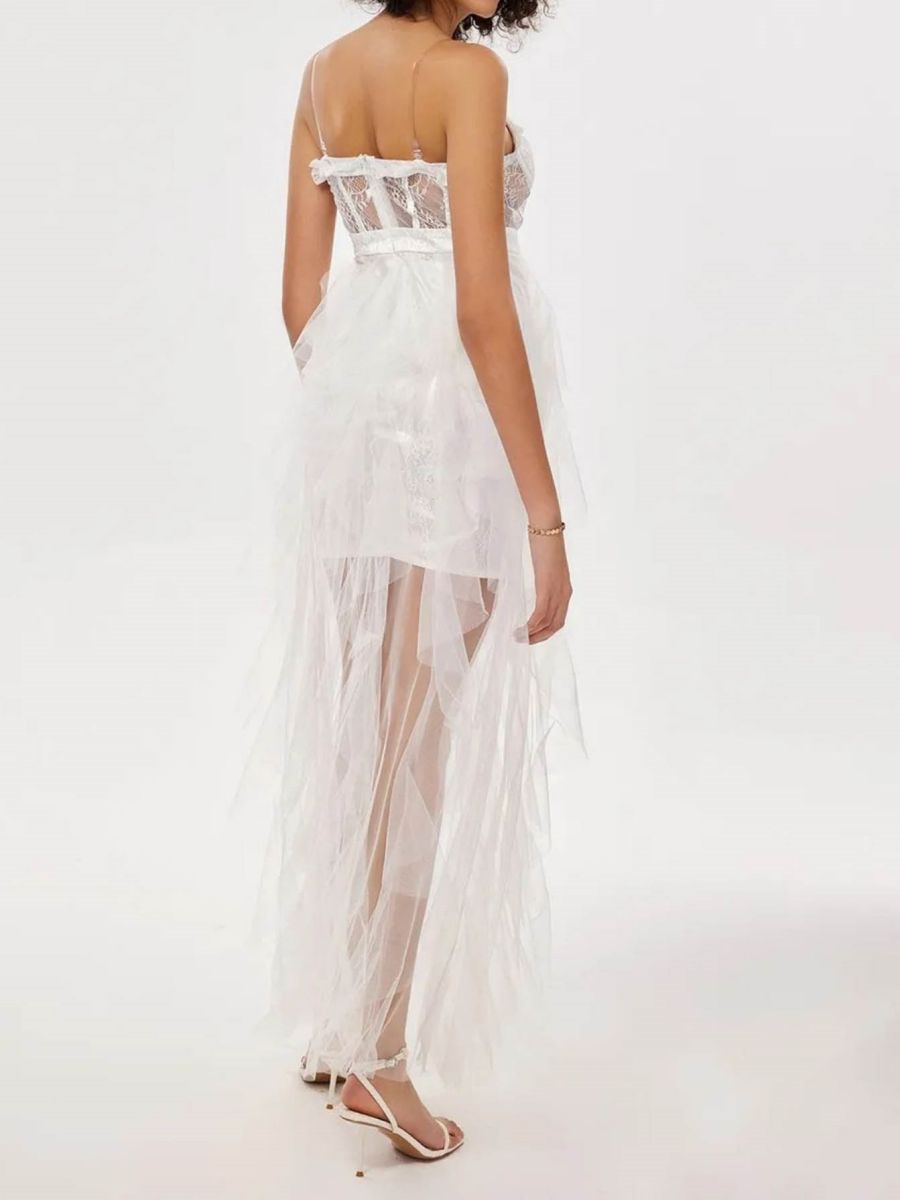 Mesh Lace Spaghetti-Strap Wedding Dress