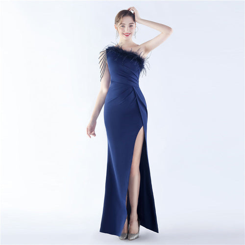 Beaded Ostrich Feather Evening Dress