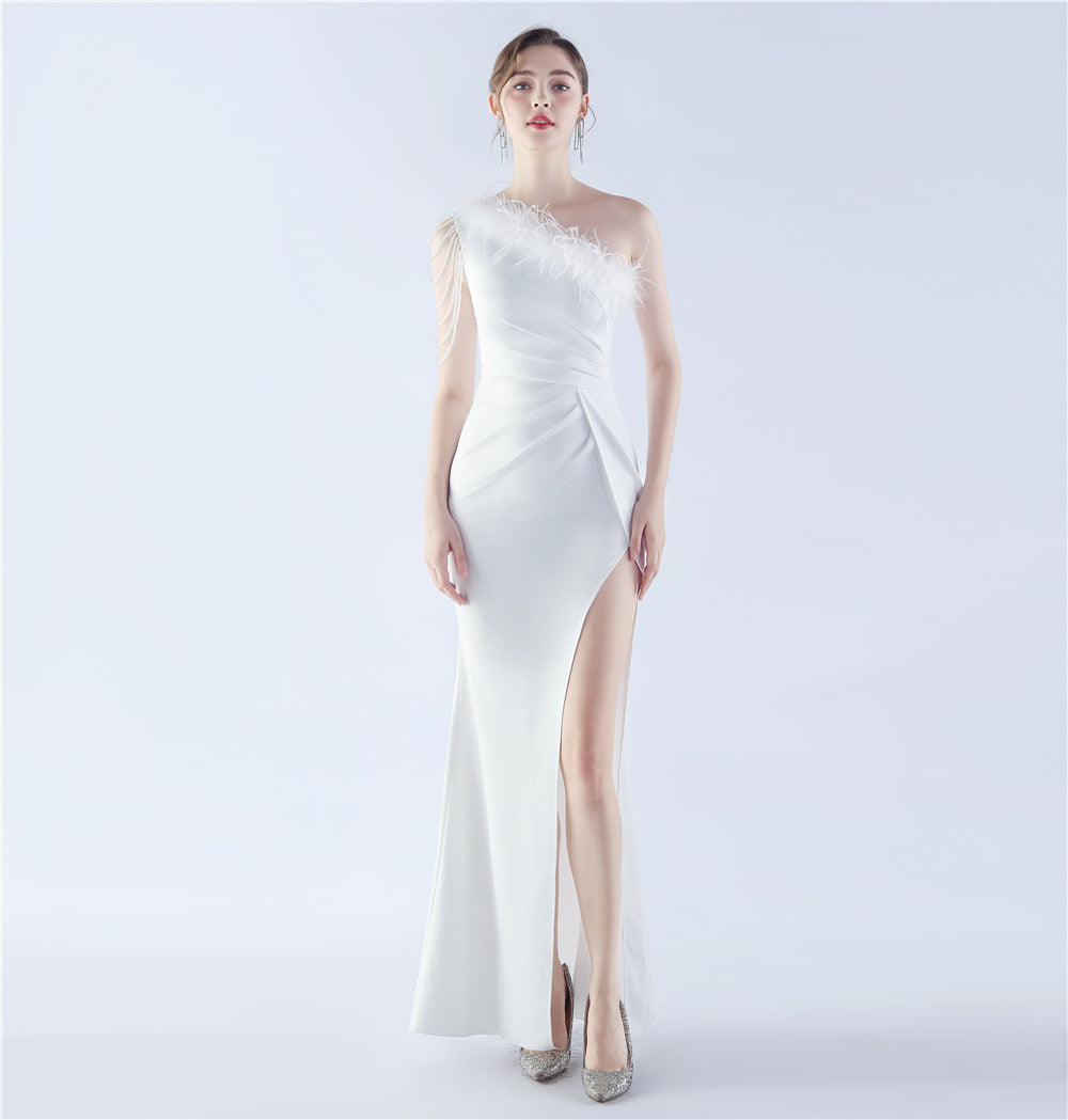 Beaded Ostrich Feather Evening Dress