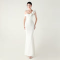Ruffled One-Shoulder Beaded Satin Fishtail Gown