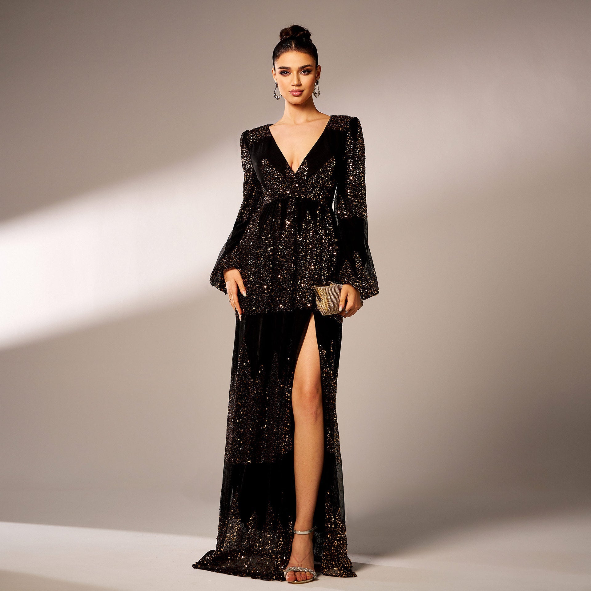 Long-Sleeve Sequined Bridesmaid Dress