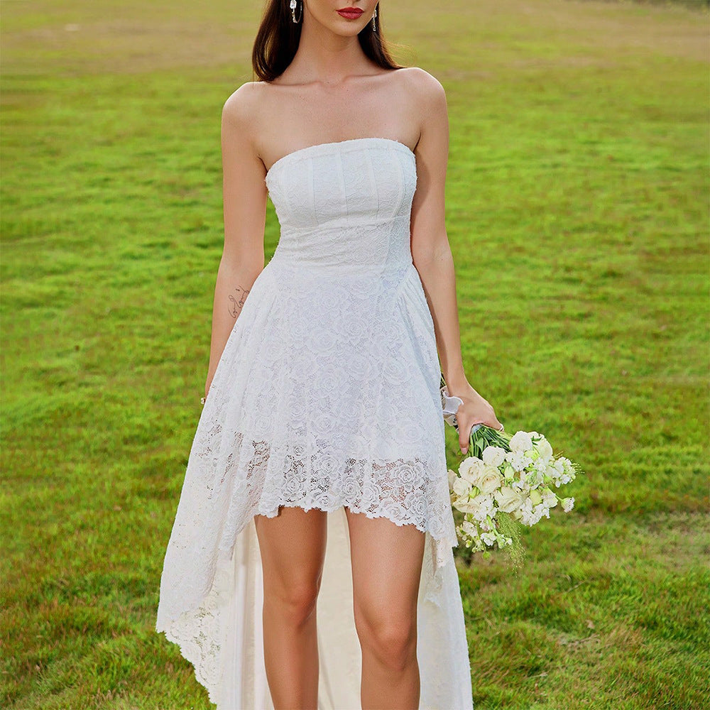 Tube Top Ruffled Vacation Wedding Dress