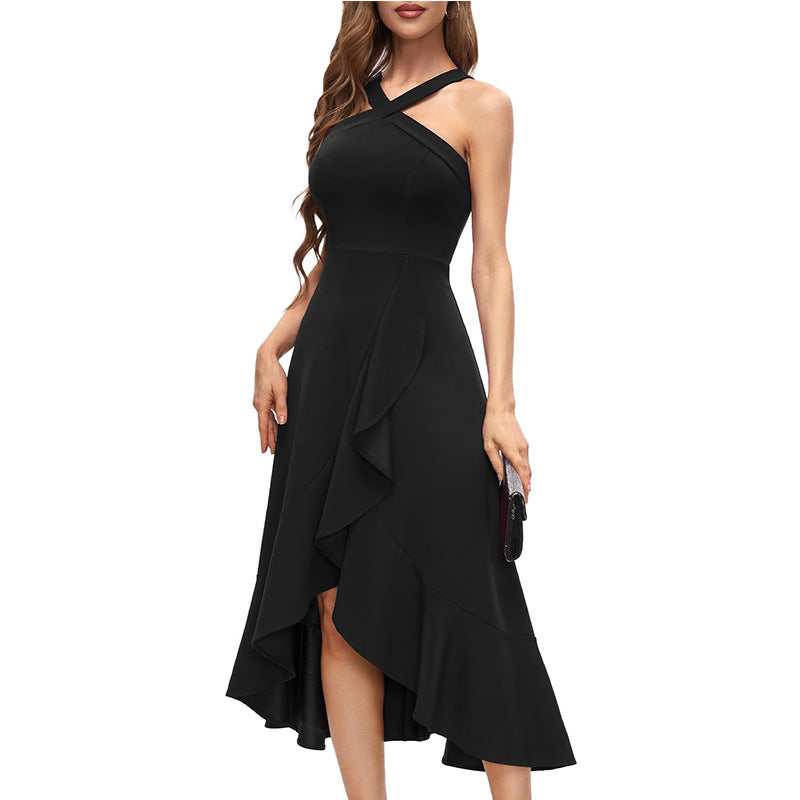 2025 European and American New Style Neck-hanging Cocktail Party Ladies Dress Ball Formal Wedding Bridesmaid Ruffled dress