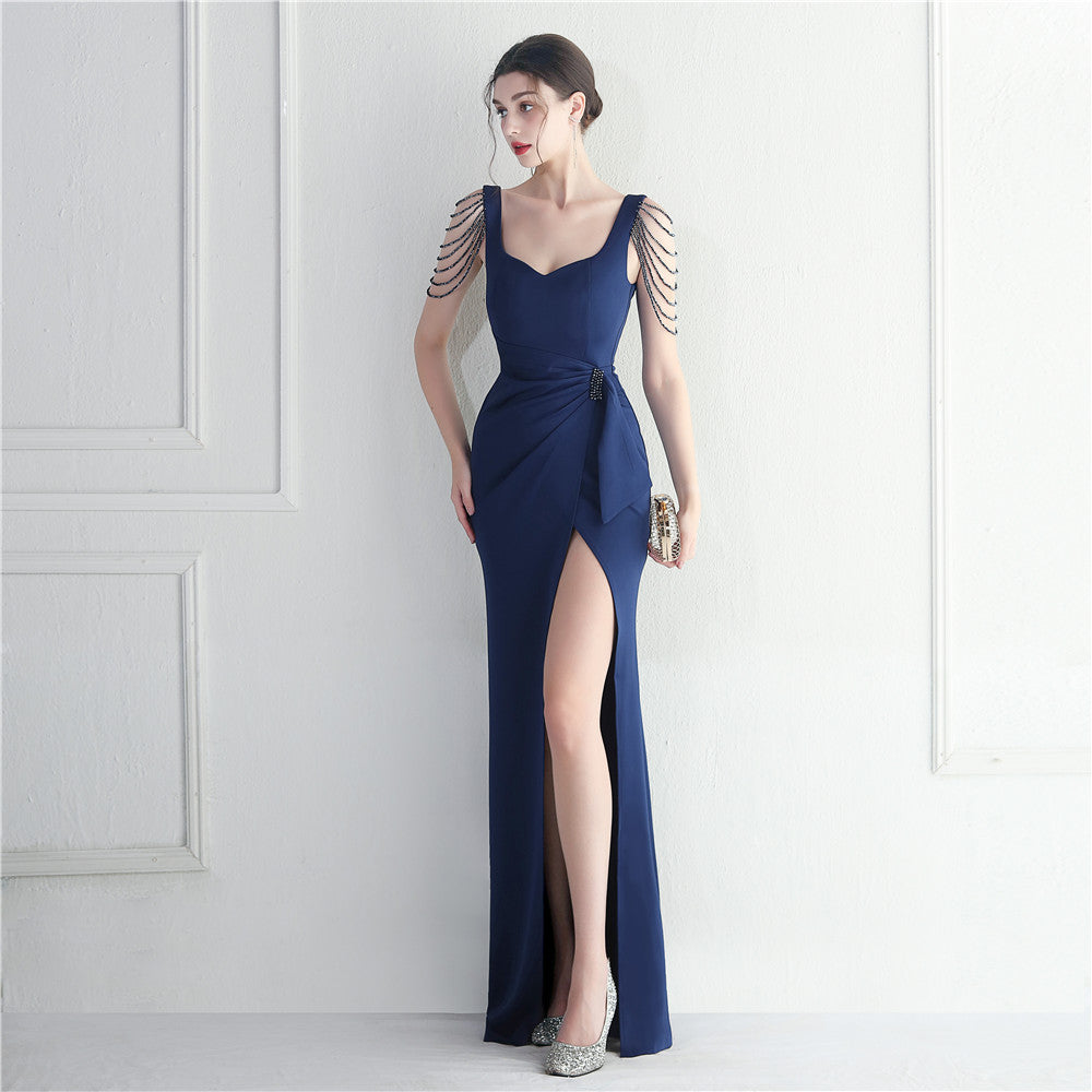 Beaded Fringe Slit Bridesmaid Dress
