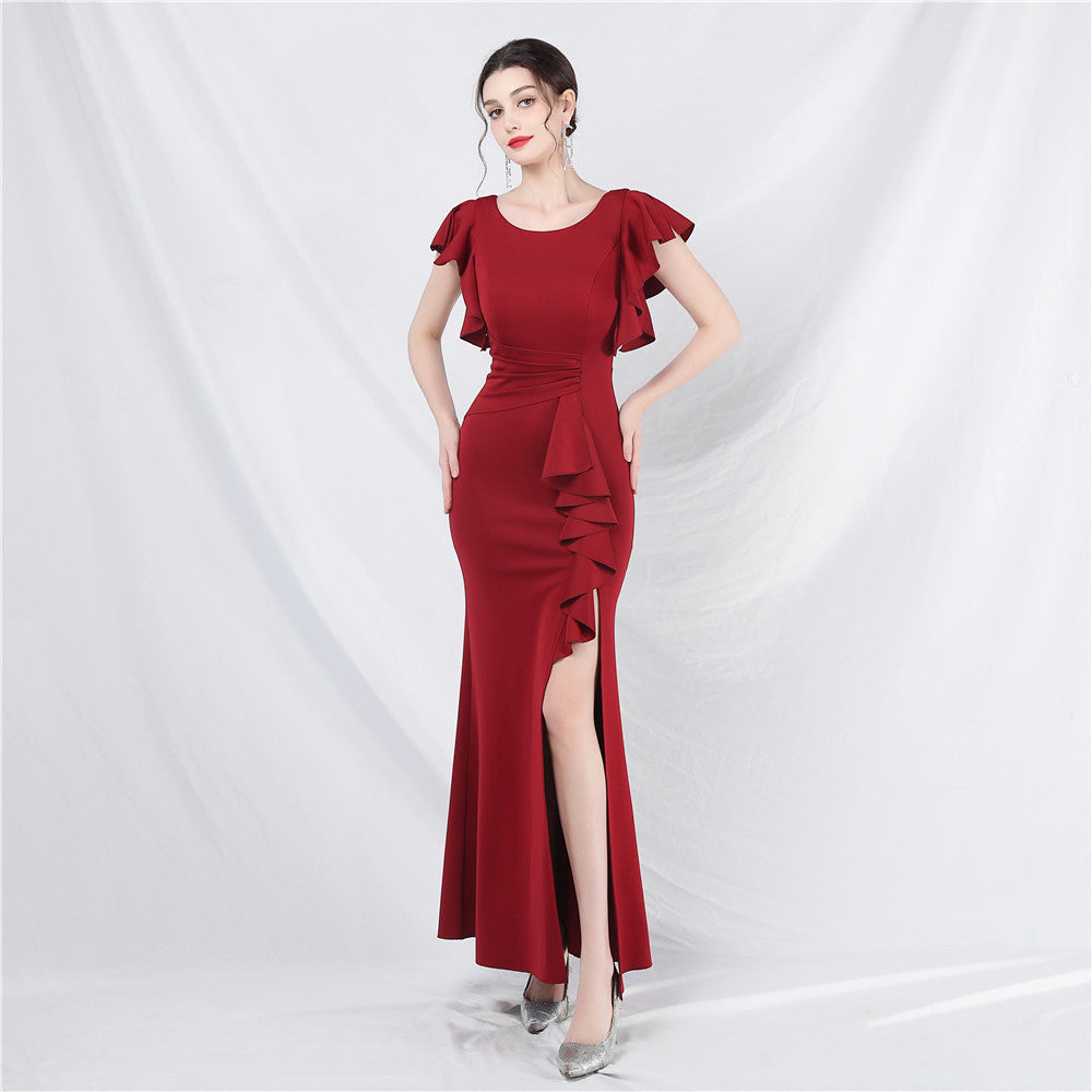 Ruffled Butterfly-Sleeve Cocktail Dress