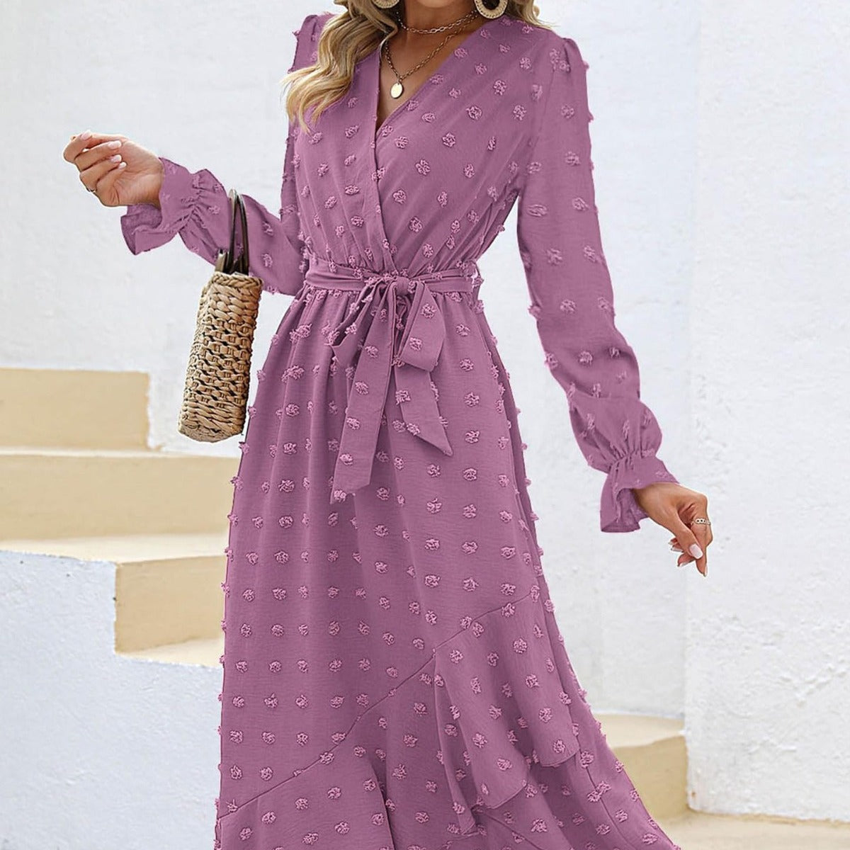 Polka-Dot Long-Sleeve Wrap Dress
