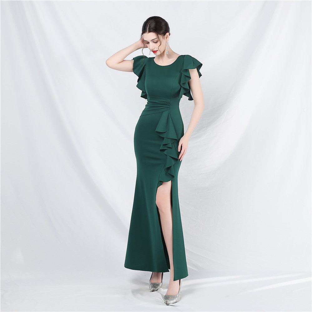 Ruffled Butterfly-Sleeve Cocktail Dress