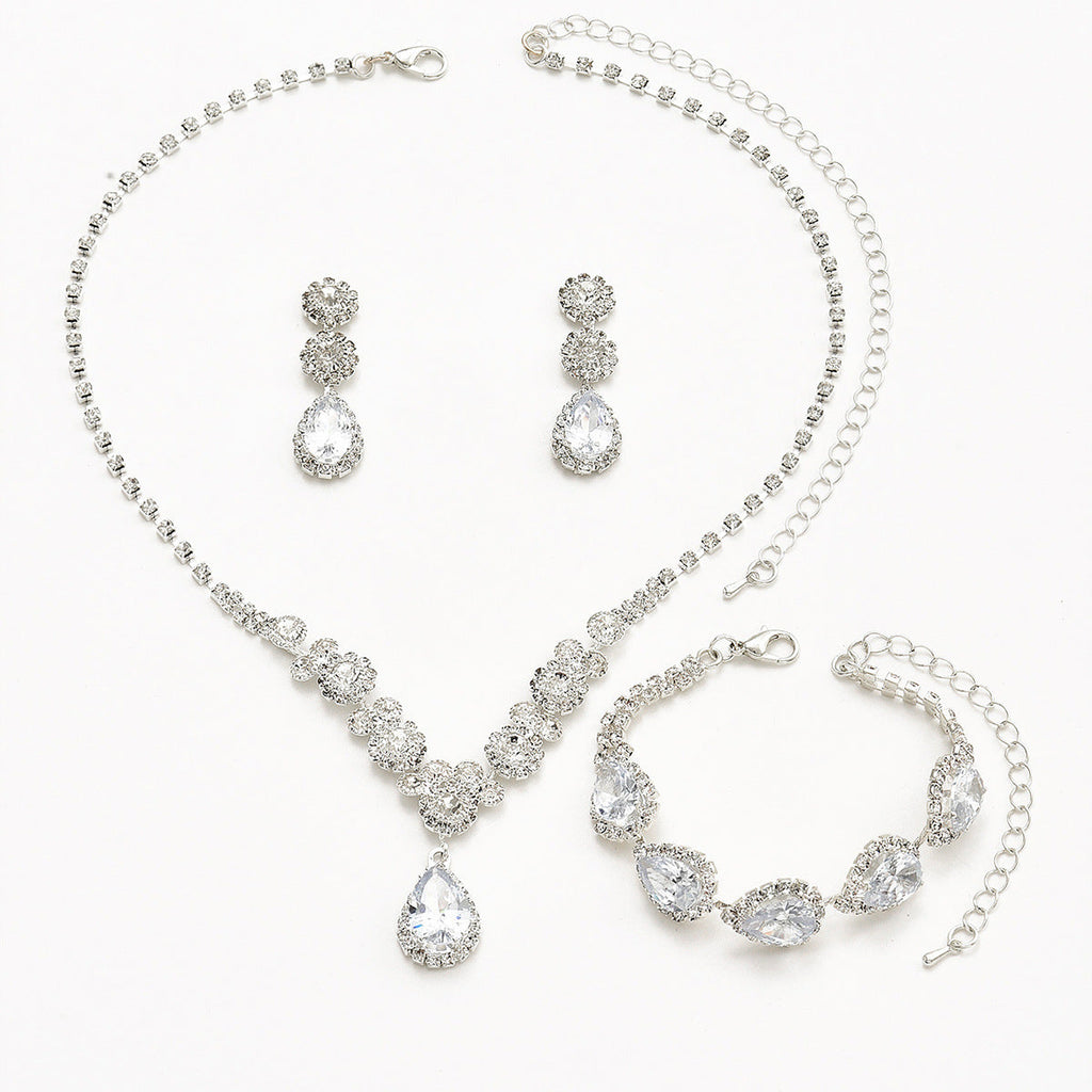 Zircon Rhinestone Bridal Wedding Dress Three-piece Earrings