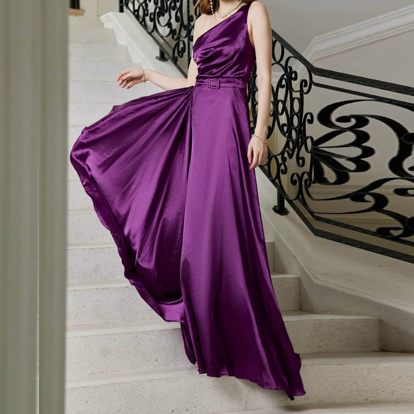 One-Shoulder Satin Bridesmaid Dress