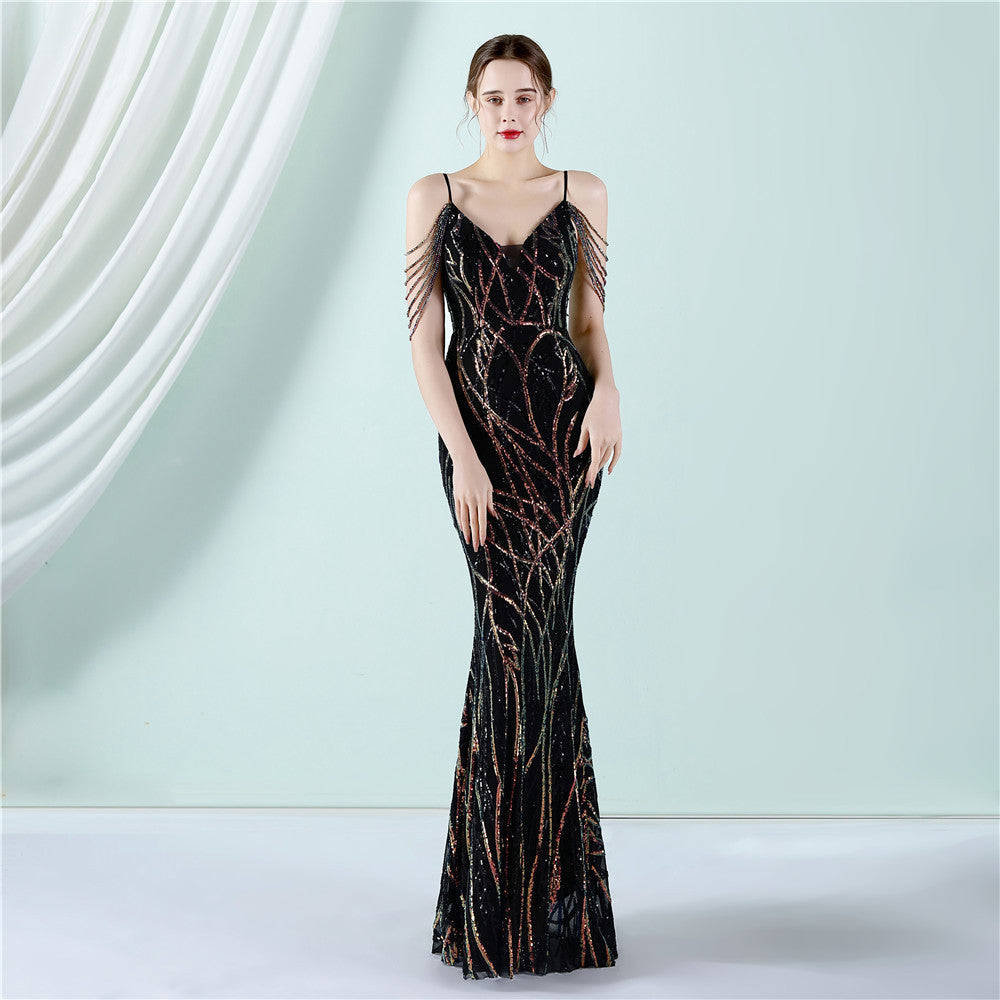 Sequin Slip Fishtail Evening Gown