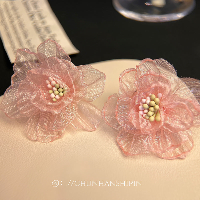 Dopamine Lace Flower Light Luxury High-grade Chiffon Suitable Ear Clip