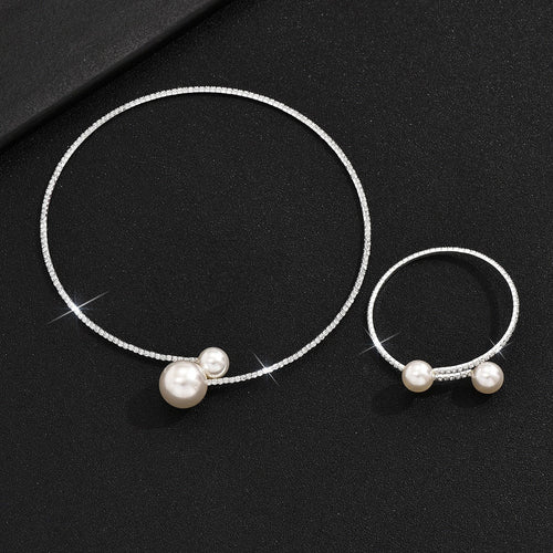Bridal Wedding Dress Pearl Diamond Crystal Collar Three-piece Rings