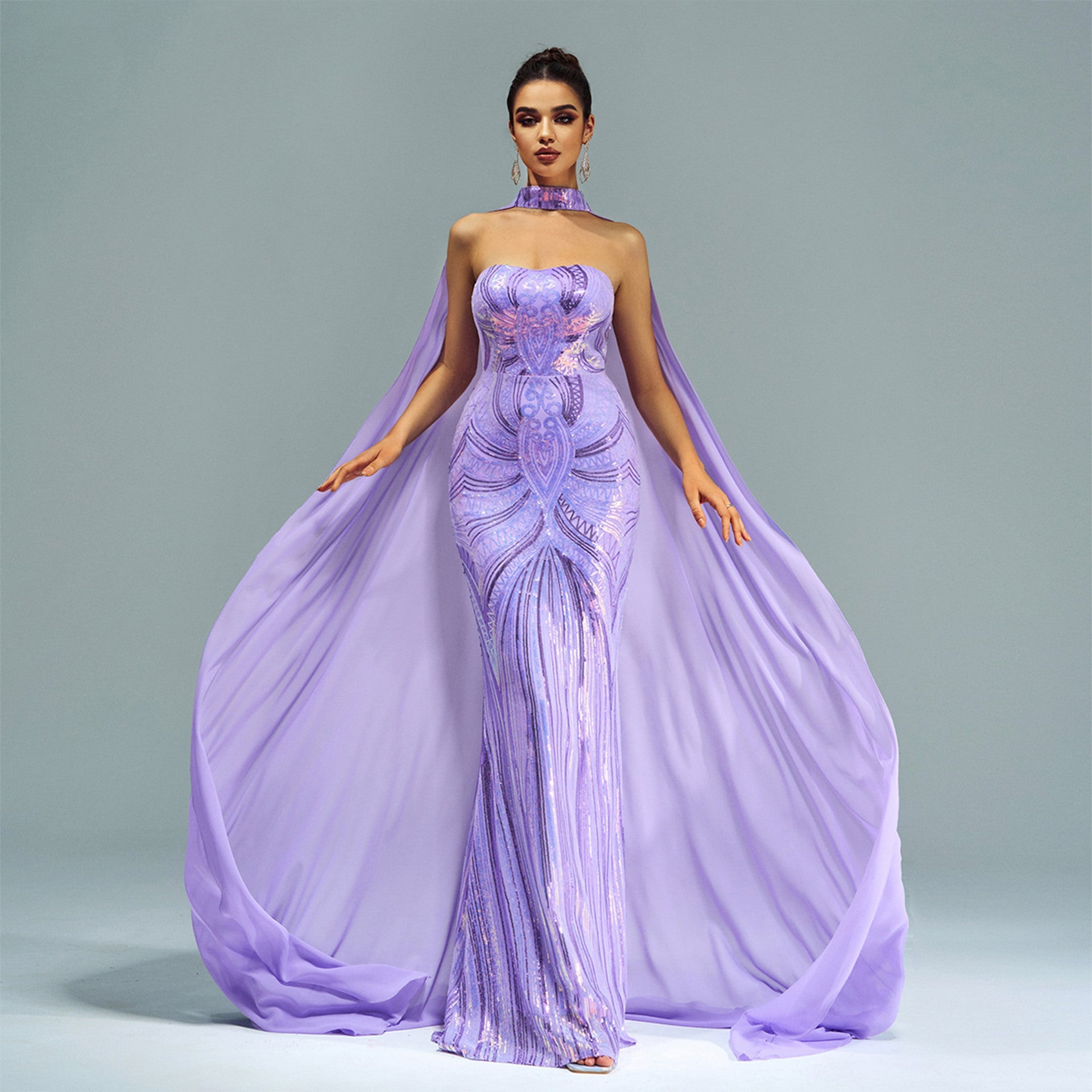 Sequined Cape Fishtail Bridesmaid Dress