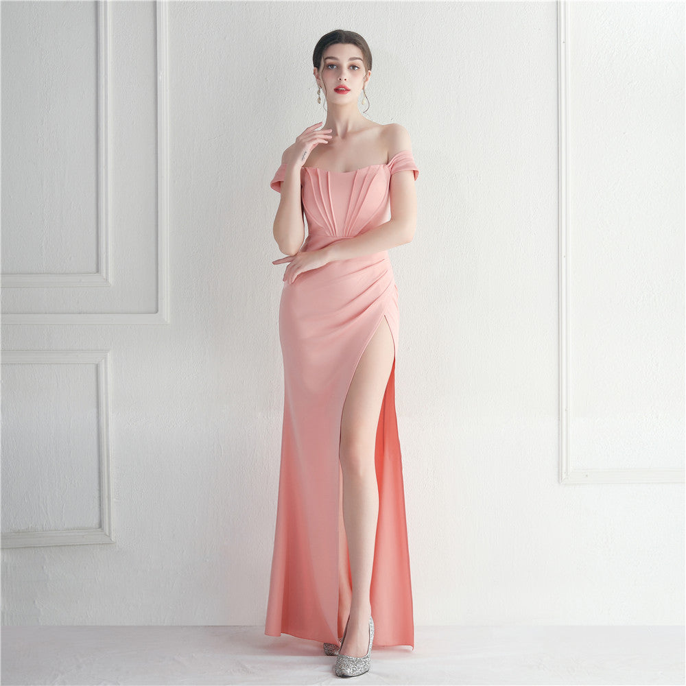 Off-Shoulder Split Wedding Dinner Dress