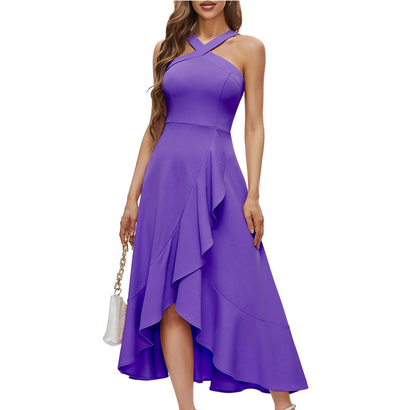 2025 European and American New Style Neck-hanging Cocktail Party Ladies Dress Ball Formal Wedding Bridesmaid Ruffled dress