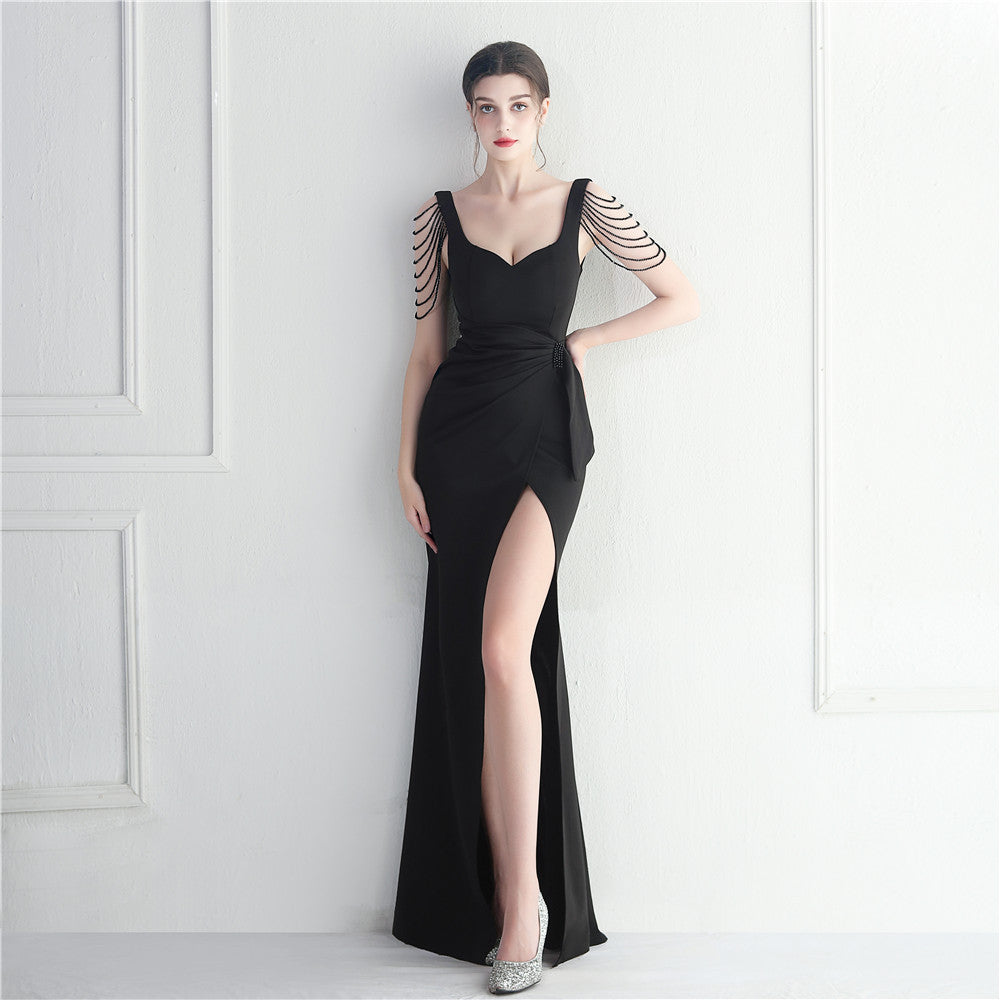Beaded Fringe Slit Bridesmaid Dress