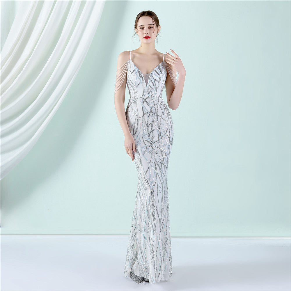 Sequin Slip Fishtail Evening Gown