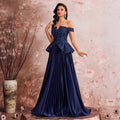 Navy Sequin One-Shoulder Bandeau Gown