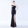Ostrich Feather One-Shoulder Satin Gown