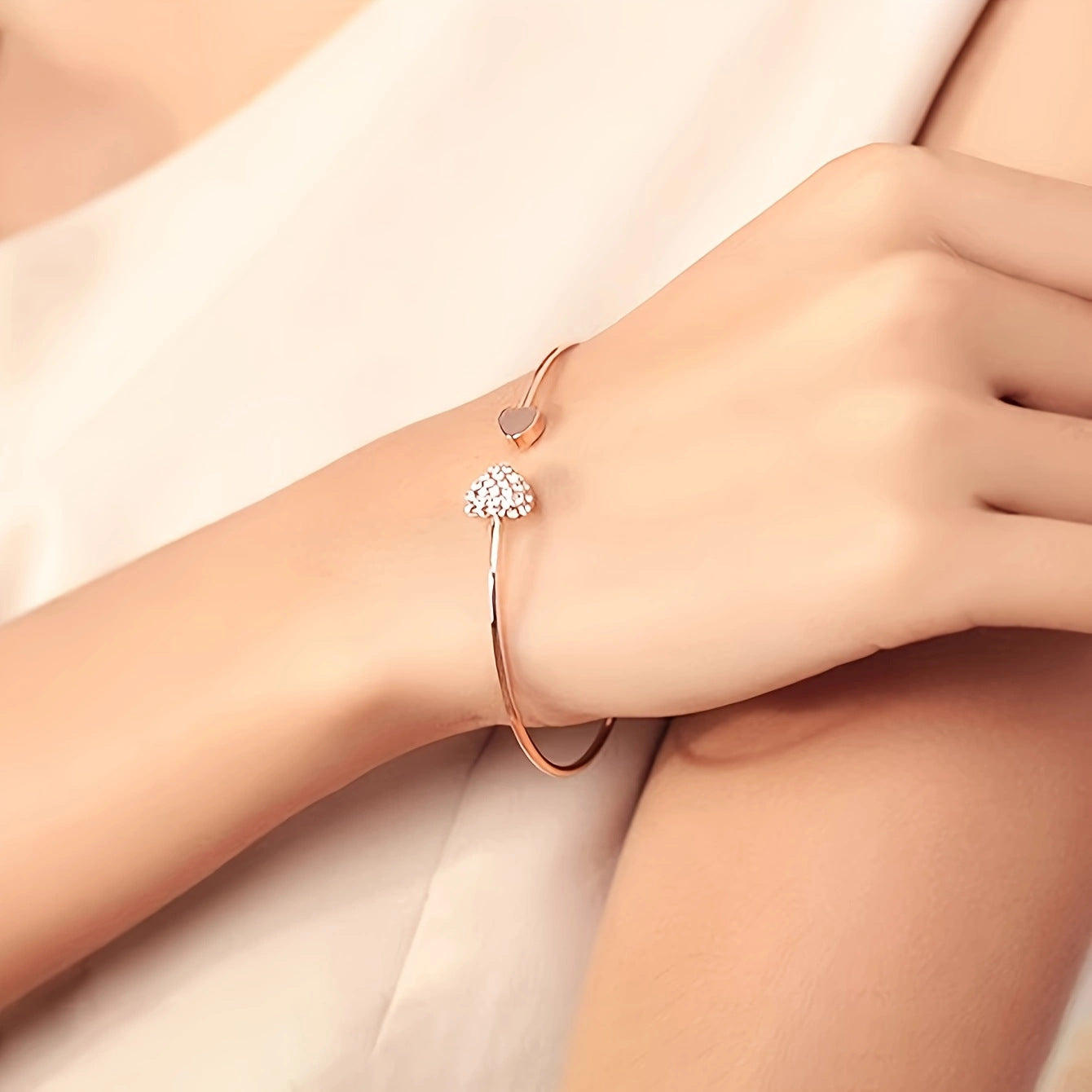 Diamond Heart Shaped Love Open Adjustable Double Bracelets