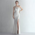 One-Shoulder Satin Fishtail Evening Dress