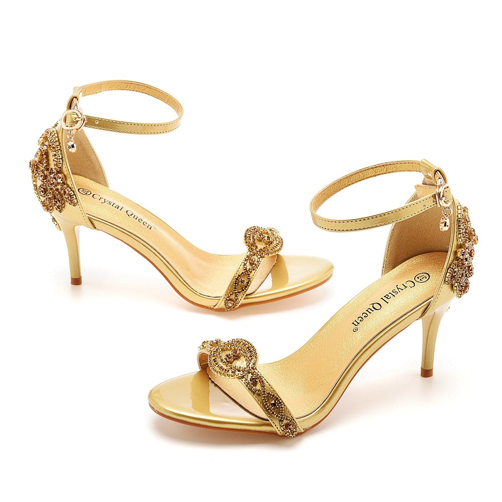New Wedding Shoe Buckle with Pearl Sandals for Women's Sexy Open toed Party Nachtclub Stripping Shoes Steel Pipe Dance Shoes