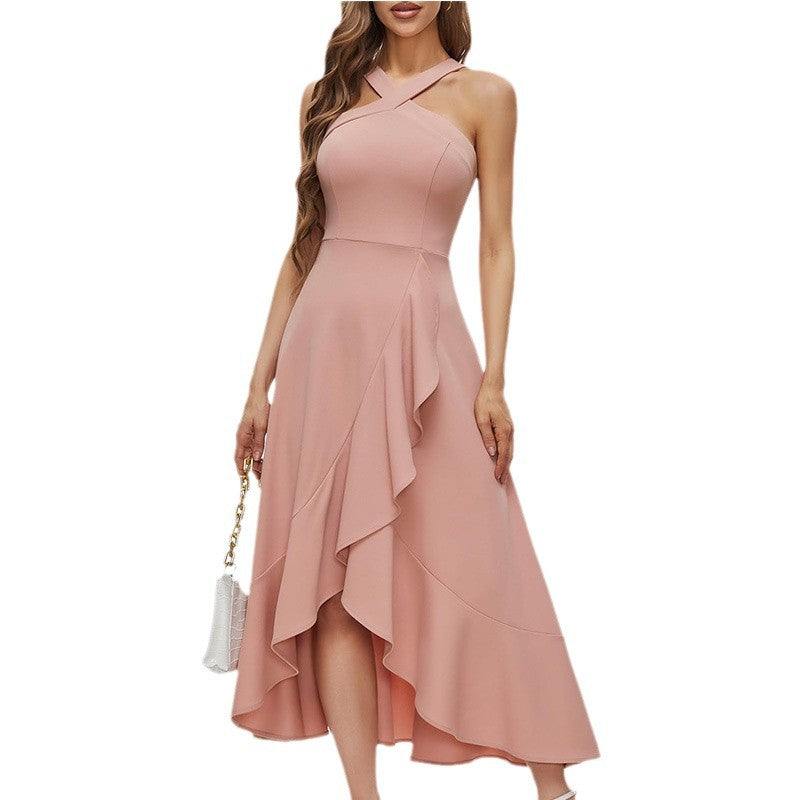2025 European and American New Style Neck-hanging Cocktail Party Ladies Dress Ball Formal Wedding Bridesmaid Ruffled dress
