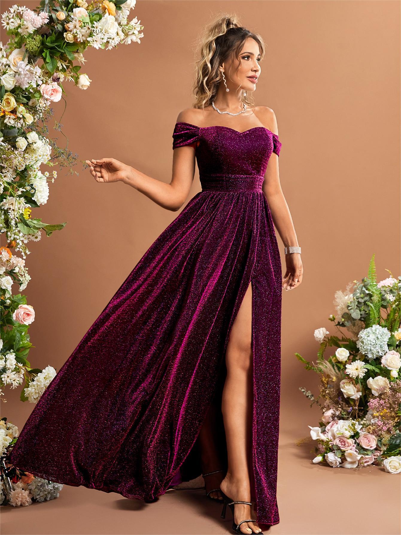 Off-Shoulder Metallic Swing Bridesmaid Dress
