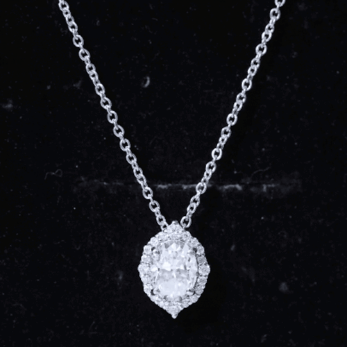 6X8 MM Oval Shaped Lab Grown Diamond Wedding Necklace With Halo