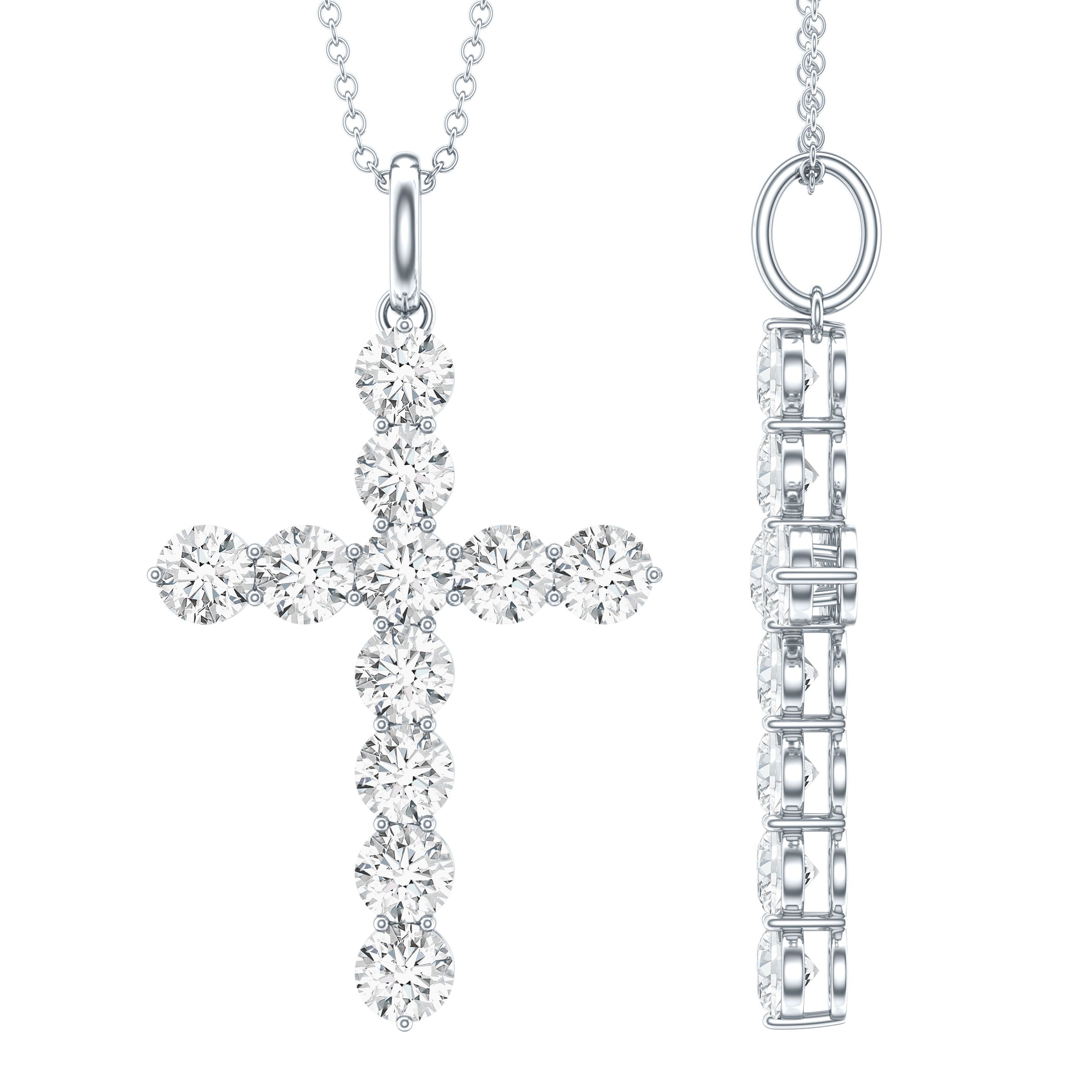 Certified Cubic Zirconia Christian Cross Necklace With Silver Chain
