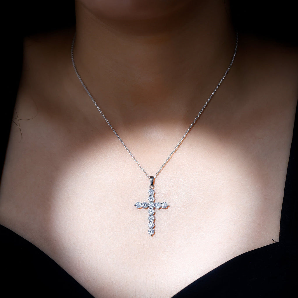 Certified Cubic Zirconia Christian Cross Necklace With Silver Chain
