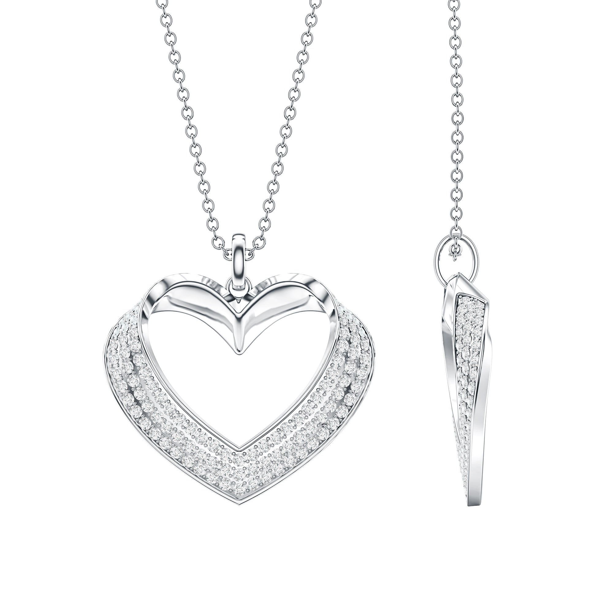 Pave Set Lab Grown Diamond Heart Necklace For Women