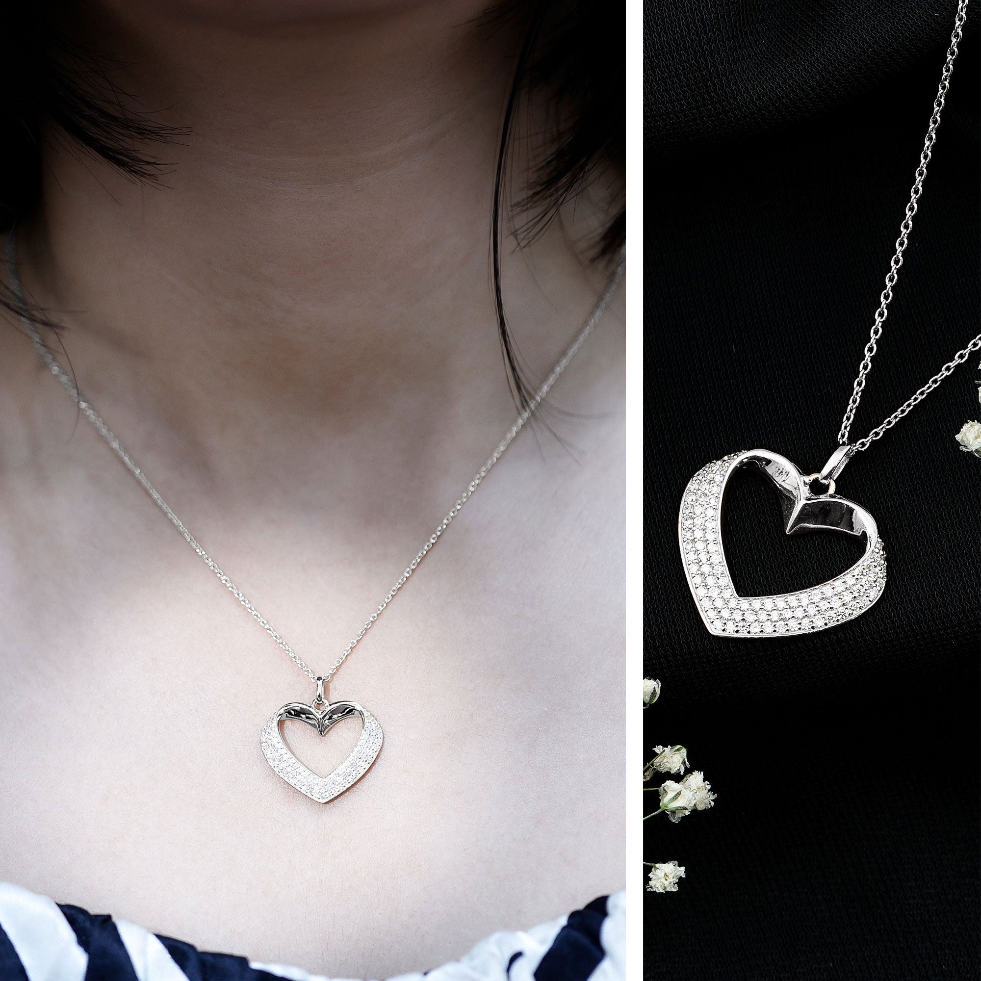Pave Set Lab Grown Diamond Heart Necklace For Women
