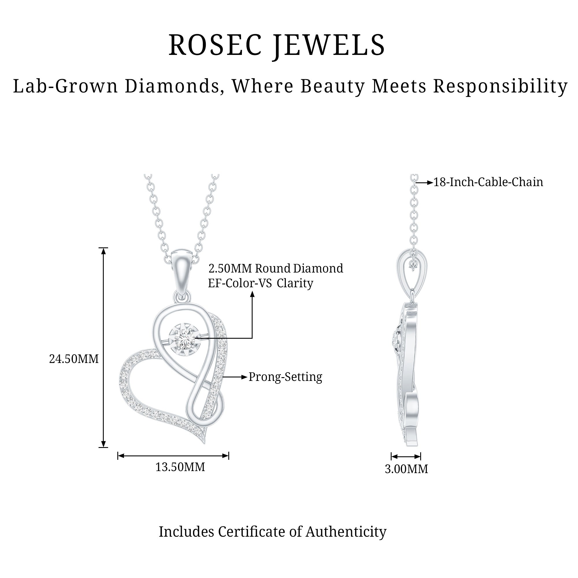 Lab Diamond Infinity Heart Necklace With Certificate