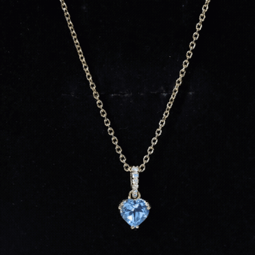 0.9 Carat Swiss Blue Topaz Solitaire and Diamond Heart Necklace with Chain