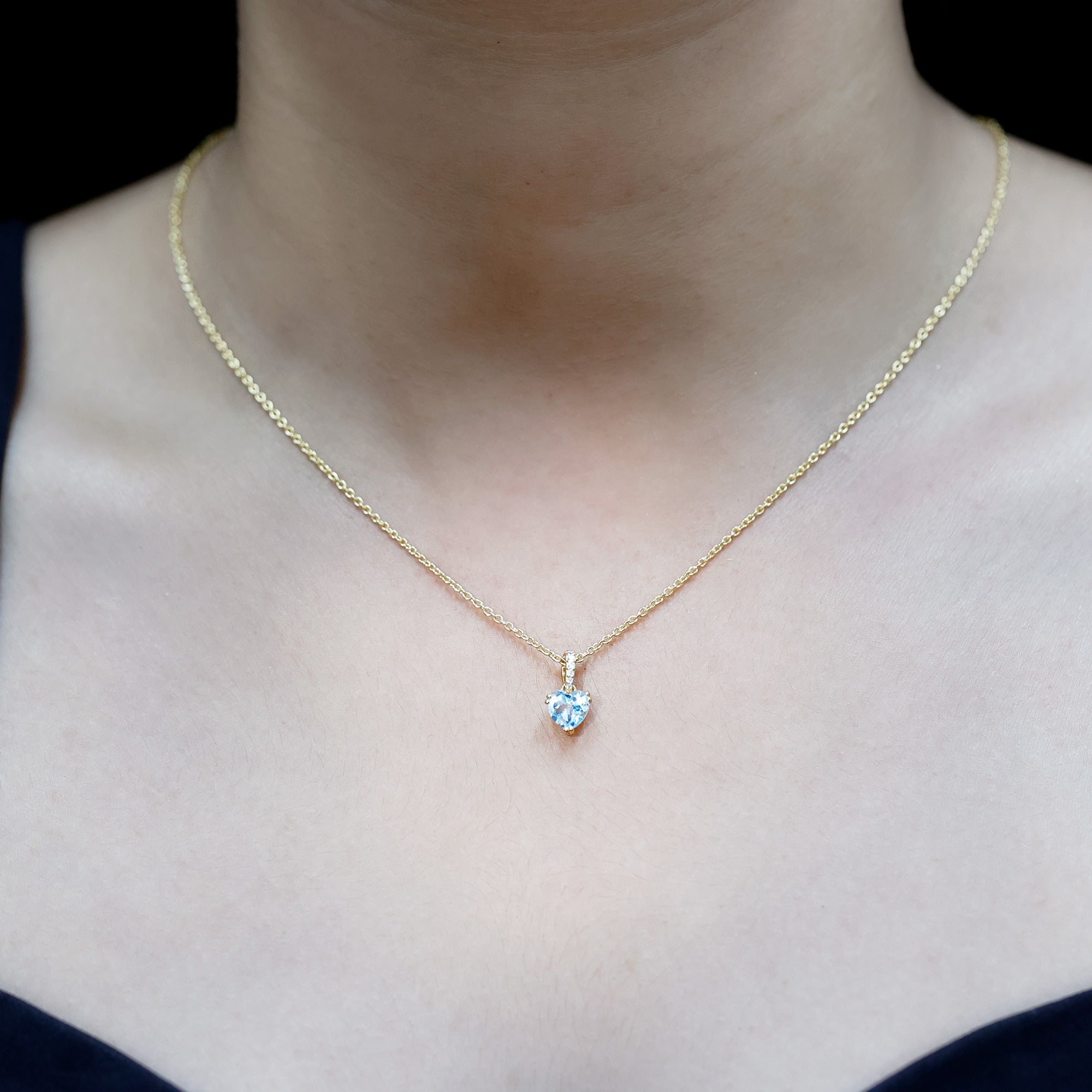 0.9 Carat Swiss Blue Topaz Solitaire and Diamond Heart Necklace with Chain