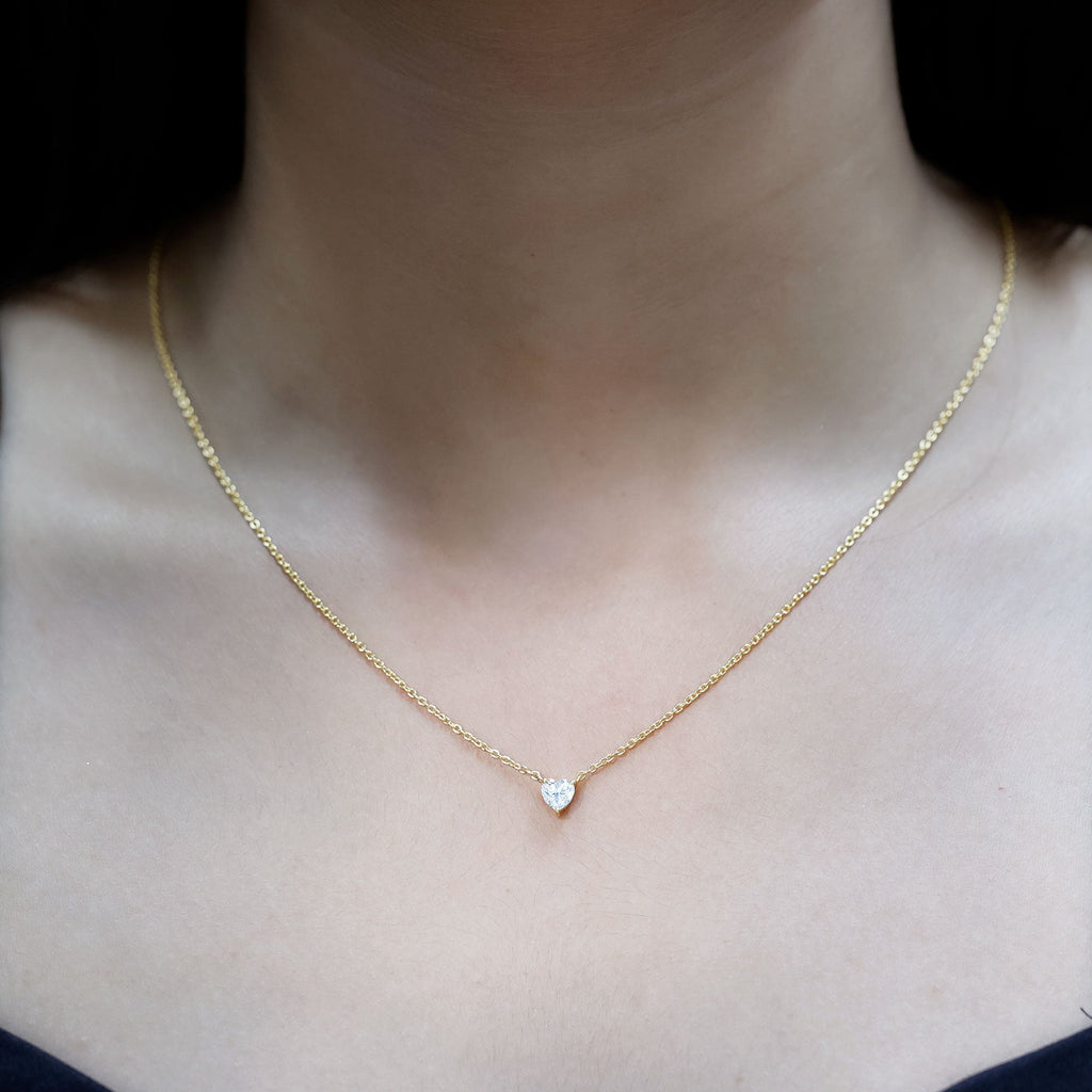 Certified Half Carat Moissanite Heart Promise Necklace with Silver Chain