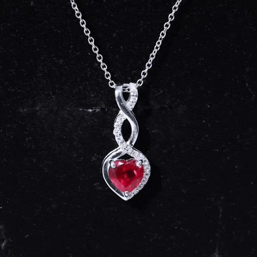1 Carat Lab Grown Ruby Heart and Infinity Necklace with Silver Chain