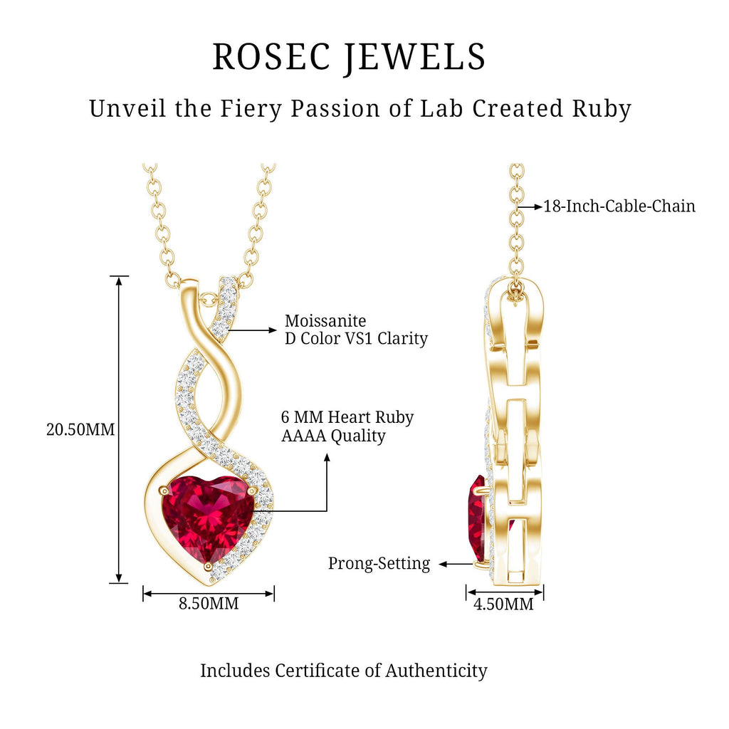 1 Carat Lab Grown Ruby Heart and Infinity Necklace with Silver Chain